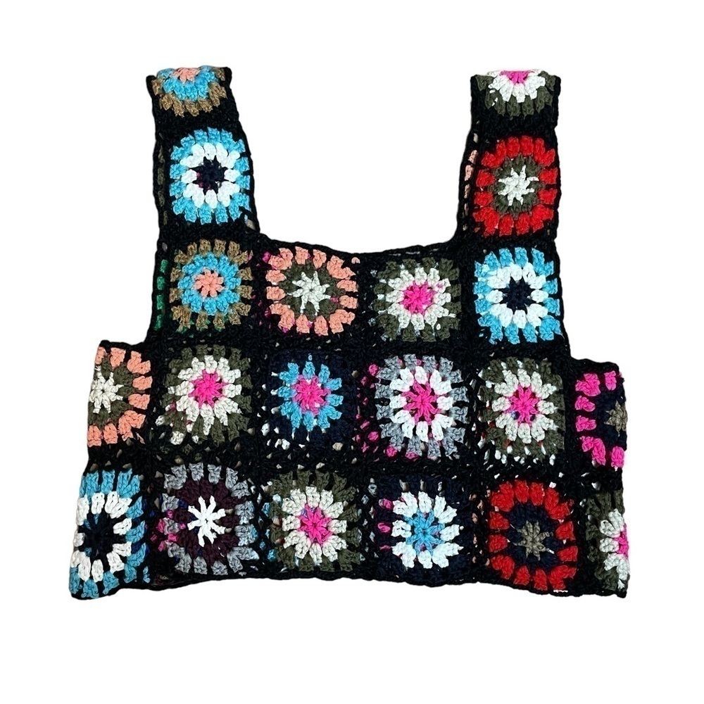 Handmade Granny Square Crochet Sleeveless Crop Top NWOT - Picture 2 of 3